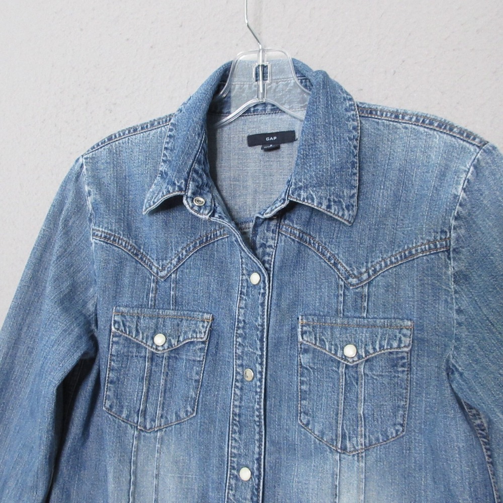 GAP Top Shirt Women Small Blue Button Snap Fitted‎ Western Rodeo Butterfly Y2K